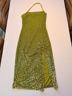 FBC Booger Green Leopard print halter bodycon dress